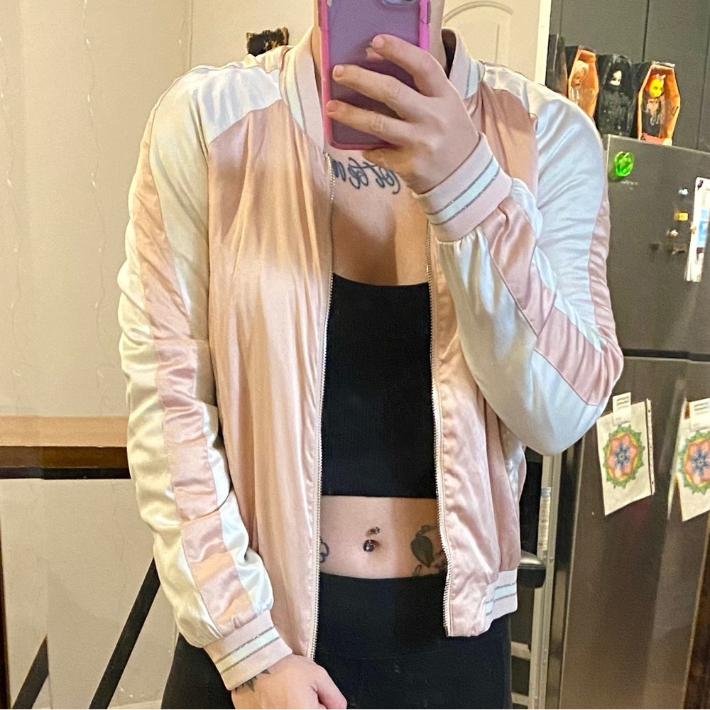 Pastel Pink & White Bomber Jacket